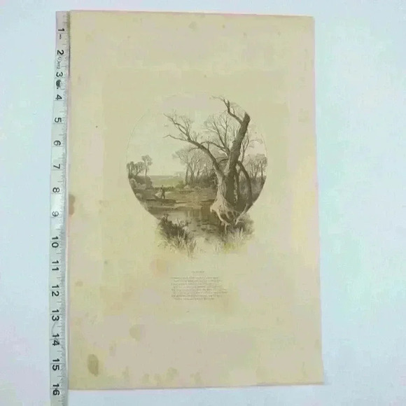 Art Print Farm & Stream in Autumn Fall Trees Poem The Aldine Antique 1870s RARE - Picture 7 of 12